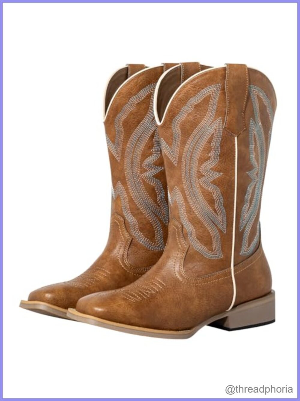 Extra Wide Calf Cowboy Boots Faux Leather Square Toe Pull-On